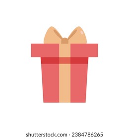 Red gift box. Present, party, happy birthday, Christmas, celebration. Vector simple design.