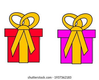 Red gift box or present with a yellow bow on a white background	
