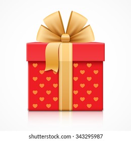 Red gift box. Realistic vector illustration