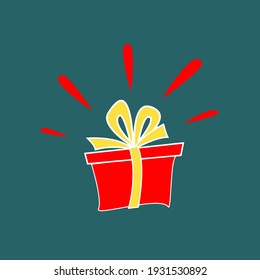 Red Gift Box With Ribbon - Birthday Celebration, Surprise, Gift Bag Print, Reward For Winning. Sticker Image Of A Symbol Of A Gift. Vector Icon, Flat Illustration