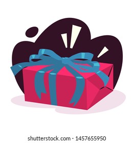 Red gift box with a ribbon and bow. Birthday present, holiday surprise. Object in paper package. Isolated vector illustration in cartoon style
