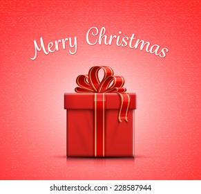 Red gift box with ribbon and bow. Merry Christmas. Vector illustration