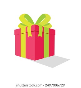 Caja de regalo roja con cinta. Lindo regalo cerrado con lazo amarillo. Fiesta de cumpleaños, paquete de regalo especial, recompensa del programa de lealtad, Navidades, celebración del evento