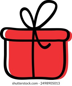 Red Gift Box with Ribbon in Flat Vector Illustration