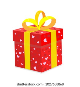 Red gift box with ribbon . Isolated on a white background. Vector illustration