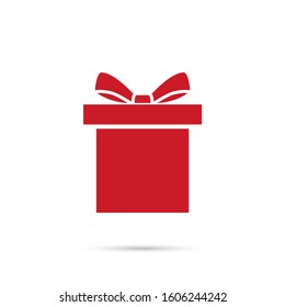 Red gift box with ribbon vector icon. Isolate on white background