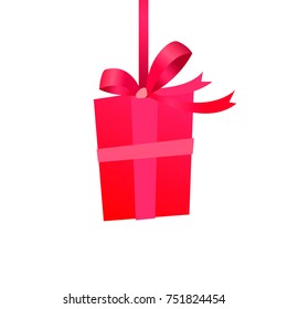 Red gift box with ribbon. Vector illustration.