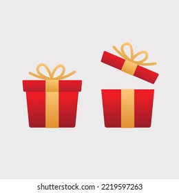 
Red gift box set.
Hand-drawing colorful vector image of open and closed gift boxes with the yellow band.
