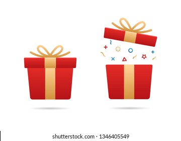 Red gift box set. Vector flat icon illustration for birthday, christmas, promotions, contests, marketing, giveaways, enter to win marketing strategies - Vector