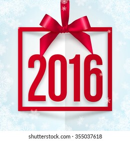 Red gift box silhouette frame with silky bow and 2016 sign insight