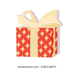 Red gift box. Social media sticker for New Year and Christmas. Present for valentines day or eighth of march. Love, care and surprise. Romantic date or meeting. Cartoon flat vector illustration