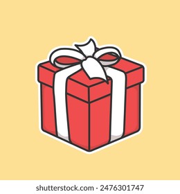 Ilustración linda del Vector de la etiqueta engomada de la caja de regalo roja