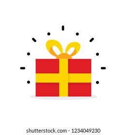 Red gift box. Surprise box. Vector simple cartoon illustration on blank background.
