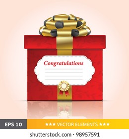 Red gift box with text tag
