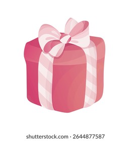Red gift box tied with a large bow. Flat vector illustration with soft gradients and rounded shapes. Perfect for holiday cards, party invitations, packaging, web design, and children’s content.