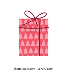 red gift box with trees celebration party icon white background vector illustration