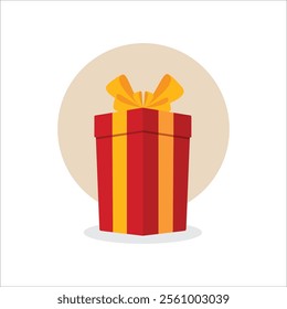 Red gift box vector illustration on white background with spot behind box, stock illustration