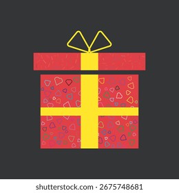 Red Gift Box Vector Illustration with Yellow Ribbon and Decorative Pattern