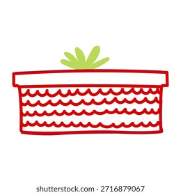 Red gift box with wavy line pattern and green ribbon detail, symbolizing joy, surprise, and the festive spirit of giving and receiving presents during seasonal celebrations
