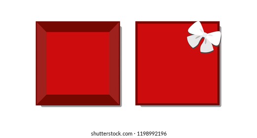 Red gift box with white bow, top view