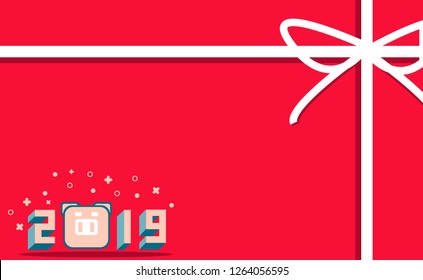 Red gift box with white bow and ribbon. Happy New year, Happy valentine concept. 