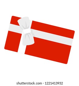 Red gift box white ribbon icon. Flat illustration of red gift box white ribbon vector icon for web design