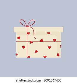 Red gift box with white ribbon. Design element.