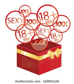 Red gift box. XXX vector illustration.