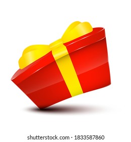 Red Gift Box with Yellow Bow Isolated - Vector