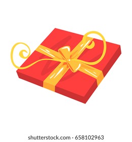 Red gift box with yellow bow cartoon vector Illustration