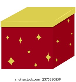red gift box and yellow lid box, yellow stars patterns, flat design, christmas and new year decoration present box, vector illustration