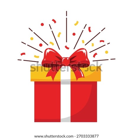 Red gift box with yellow lid and red bow