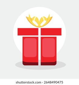 Red gift box with yellow ribbon and golden bow Christmas gift vector