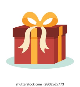 A red gift box with a yellow ribbon and bow on top, wrapped present for special occasions