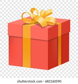 Red gift box with yellow ribbon icon. Flat illustration of red gift box with yellow ribbon vector icon for web