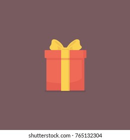 Red Gift box with yellow ribbon illustration. surprise, celebration concept