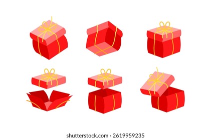 Red Gift Boxes with Gold Ribbon, Opening and Closing Stages