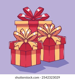 Red Gift Boxes with Ribbon Cartoon Hand Drawn Illustration