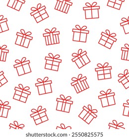 Red gift boxes seamless pattern. Gift box motif fabric for birthday, package, present, wrap, surpise, shop