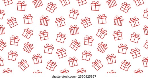 Red gift boxes seamless pattern. Gift box line motif wallpaper vector illustration