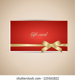 Red gift card with gold ribbon. Vector background