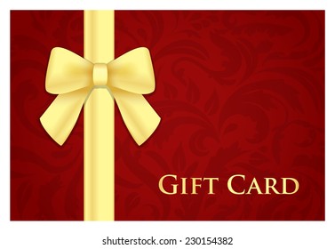 Red gift card with victorian pattern and golden ribbon