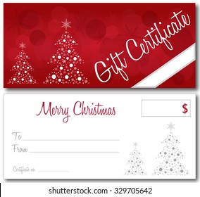 Red Gift Certificate Christmas Design Vector Front And Back Font Outline No Drop Shadow
