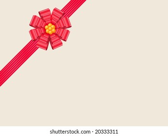 Red gift decorative ribbon on yellow background