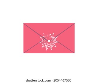Red gift envelope with a snowflake in the form of a seal for Christmas and New Year's design. Vector illustration isolated on a white background.