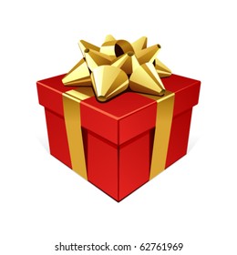 Regalo rojo con ilustración vectorial del arco dorado. Eps 10