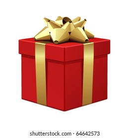 Red Gift With Gold Bow Vector Illustration