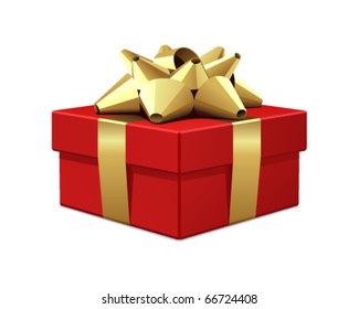 Red gift with gold bow vector illustration