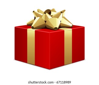 Red gift with gold bow vector illustration