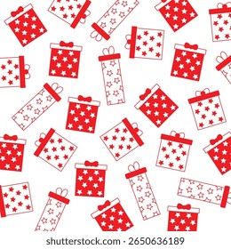 Red gift icon seamless pattern. Perfect for art and crafts, digital paper, fabric printing, textile printing, packaging, scrapbooking, gift wrap, background and more.
